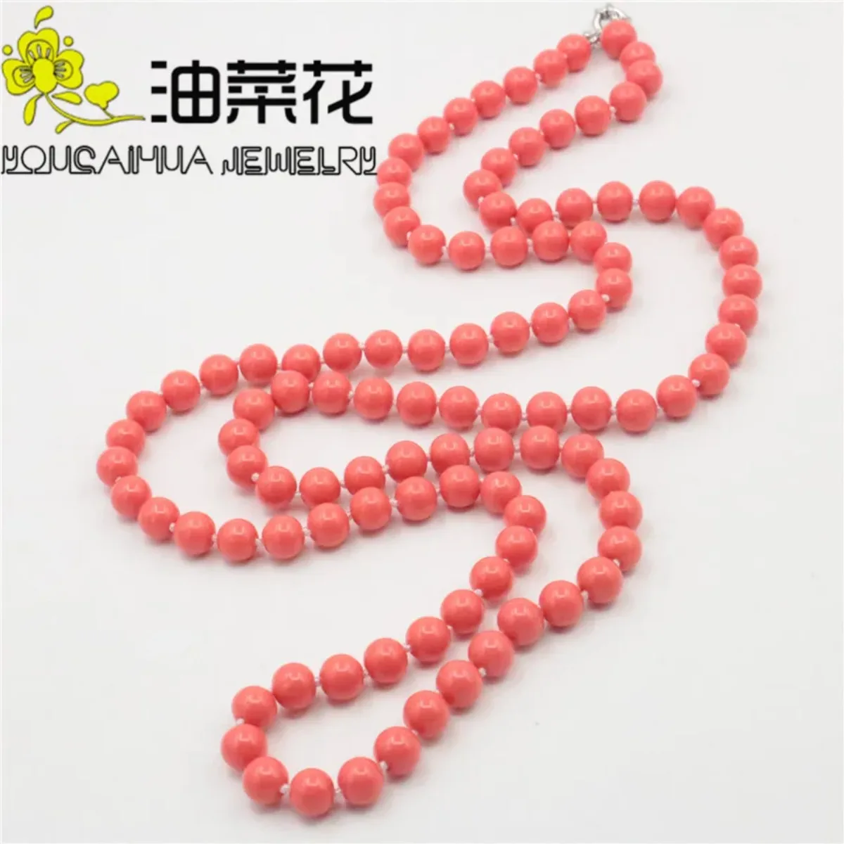 

Charming 8mm Round Orange Red Sea Shell Pearl Necklace Elegant Sweater Chain Beads DIY Jewelry Making Design Natural Stone