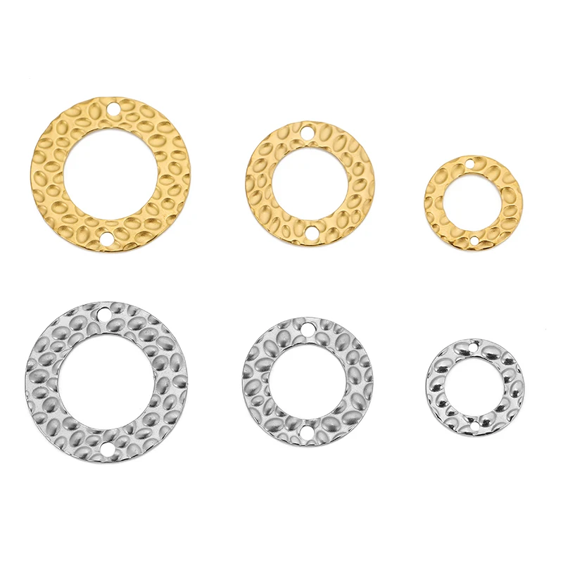 20pcs 15mm 20mm 25mm Stainless Steel Double Hole Texture Circle Ring Gold Charms Pendants Earrings Conectors for Jewelry Making