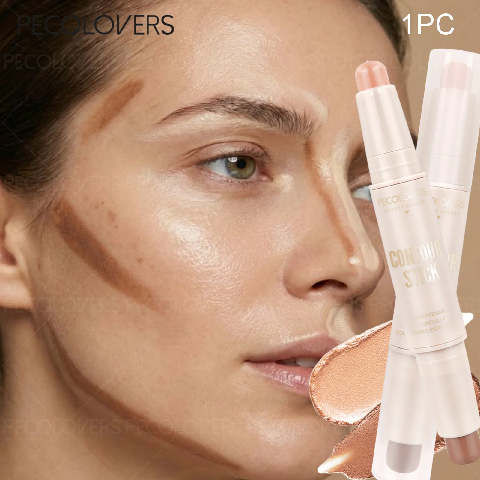 1PC Face Dual-Ended Concealer Stick, Brighten & Contour Two-In-One, Lightweight Smooth Formula, Long-Lasting Natural Finish