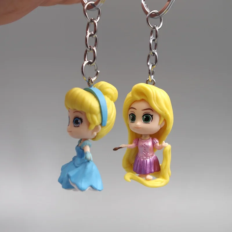 Disney Cartoon Keychain Anime Figure Mermaid Cinderella Rapunzel Car Schoolbag Key Chain Accessory Kids Toys Gift