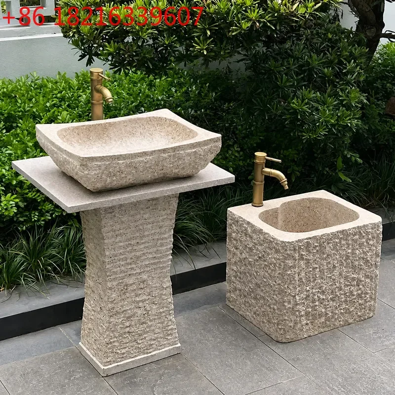 YAO Natural Stone Wash Basin Outdoor Courtyard Sink Marble Terrace Basin Garden Vegetable Washing Bowl Durable Patio Hand Wash