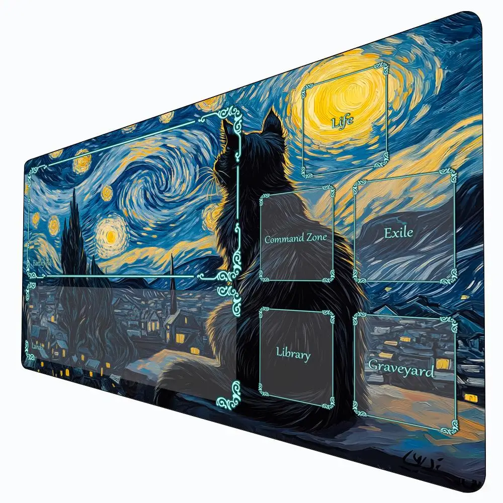

Star Moon Night Cat Magic Playmat Card Battle Gaming Mat with zone mtg playmat 60X35cm desk mat suitable for game gathering