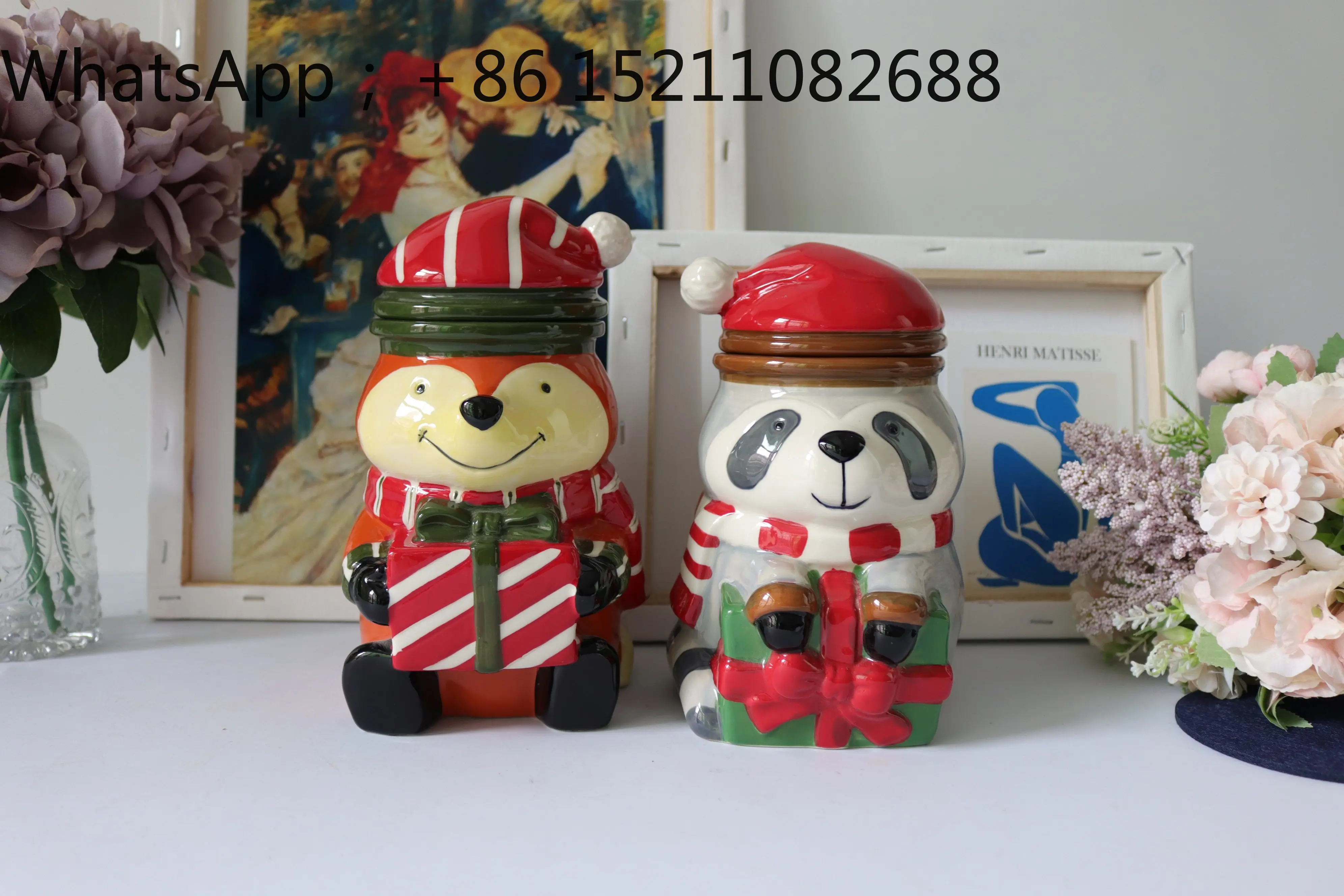 LLY pure hand-painted three-dimensional animal household ceramic storage jar, candy jar, Christmas gift ornament gift giving