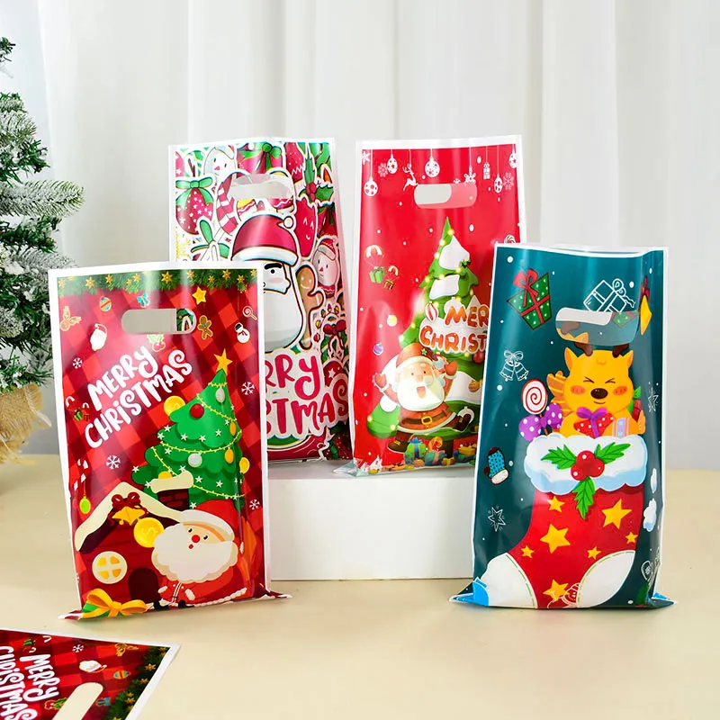 

8 Colors Cartoon Christmas Gift Tree Elk Santa Claus Candy Cookie Bags Handle Gift Bag Kids Favor Christmas New Year Party Decor