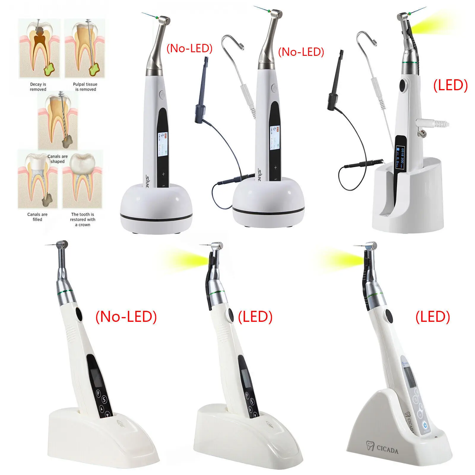 

Dental (LED) Wireless Cordless Endo Motor 16:1 Reciprocating Root Canal 2 In 1 Apex Locator/6PCS Niti Files Endodontics