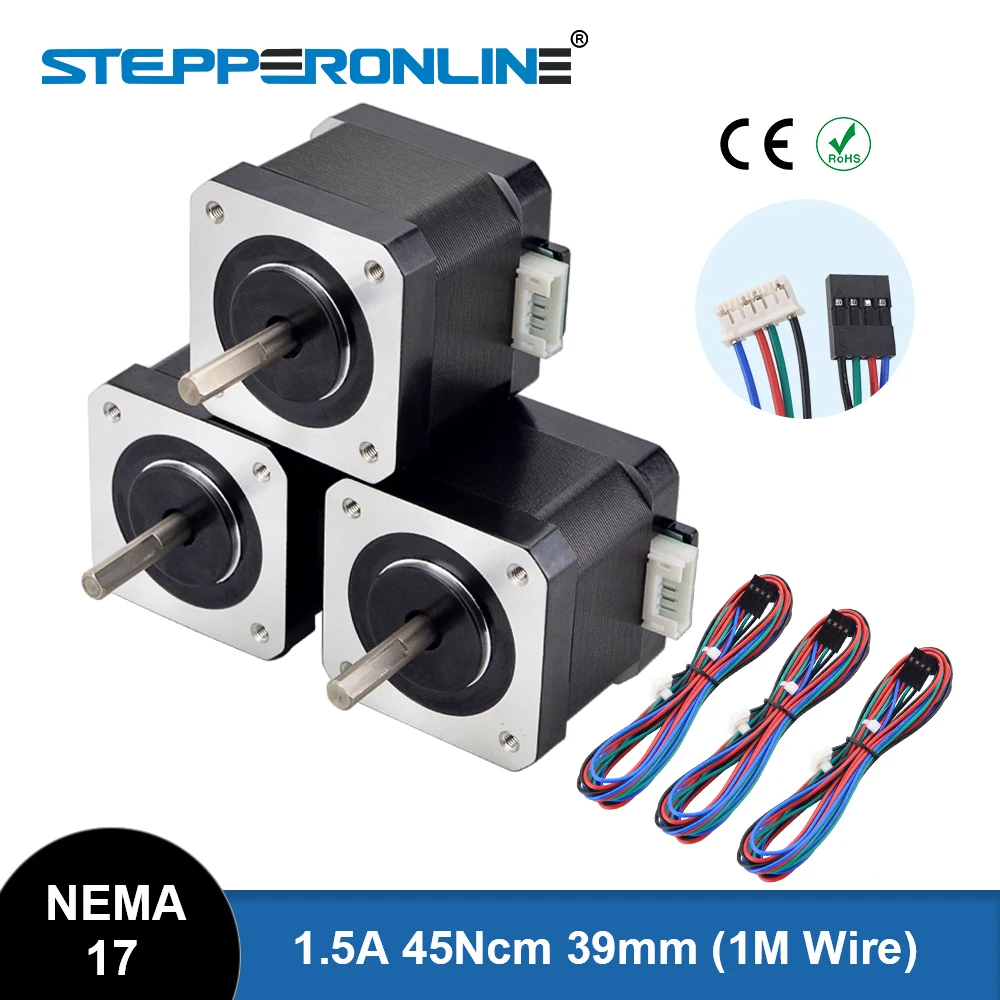 

STEPPERONLINE 3PCS Nema 17 Stepper Motor 45Ncm 39mm 1.5A Nema17 Stepper 42 Motor 4-lead for CNC DIY 3D Printer