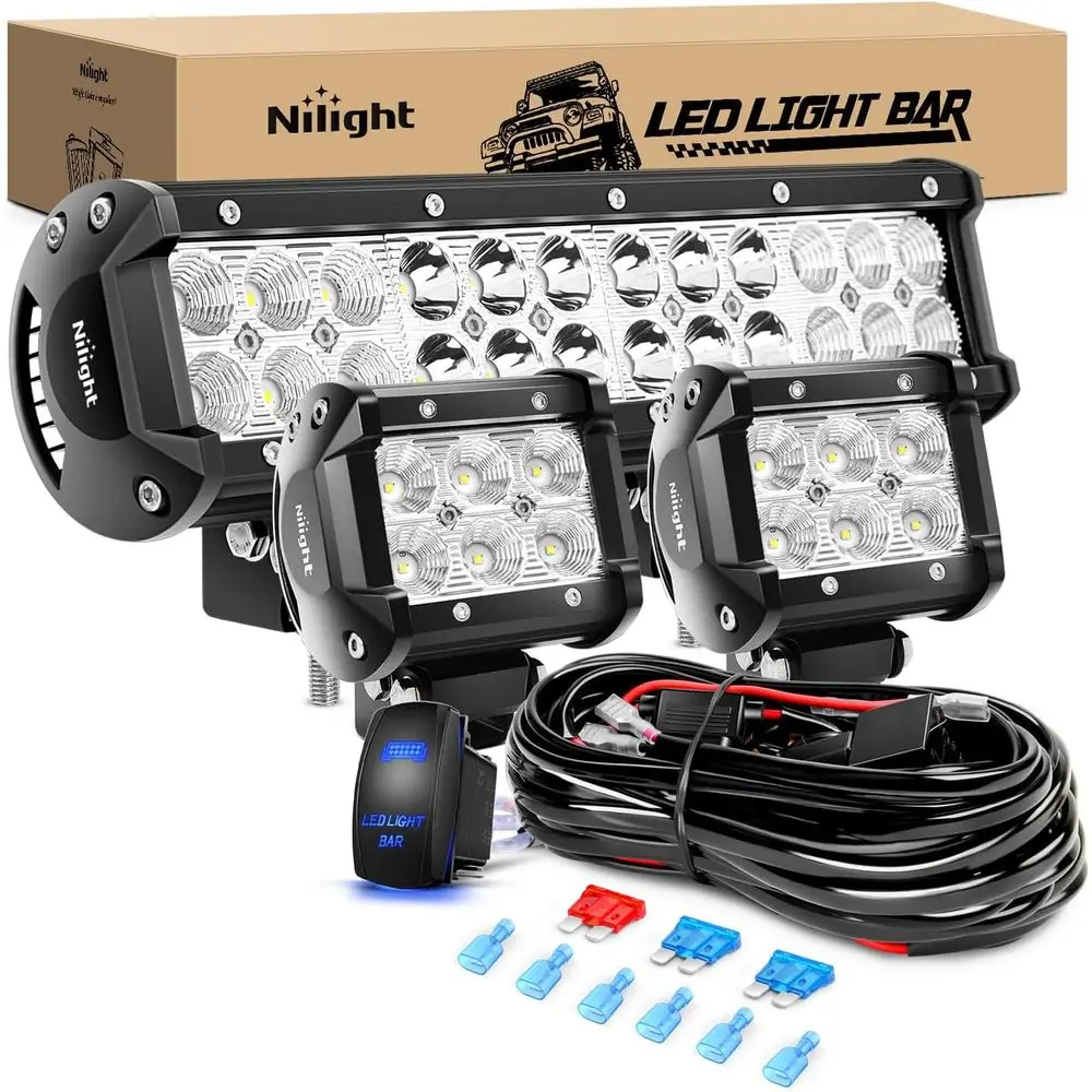 

12 72W LED Light Bar with Spot & Flood Combo, 2x 4 18W LED Pods, Boat & Truck Lights, Driving & Fog Lights, Off-Road Work Lights