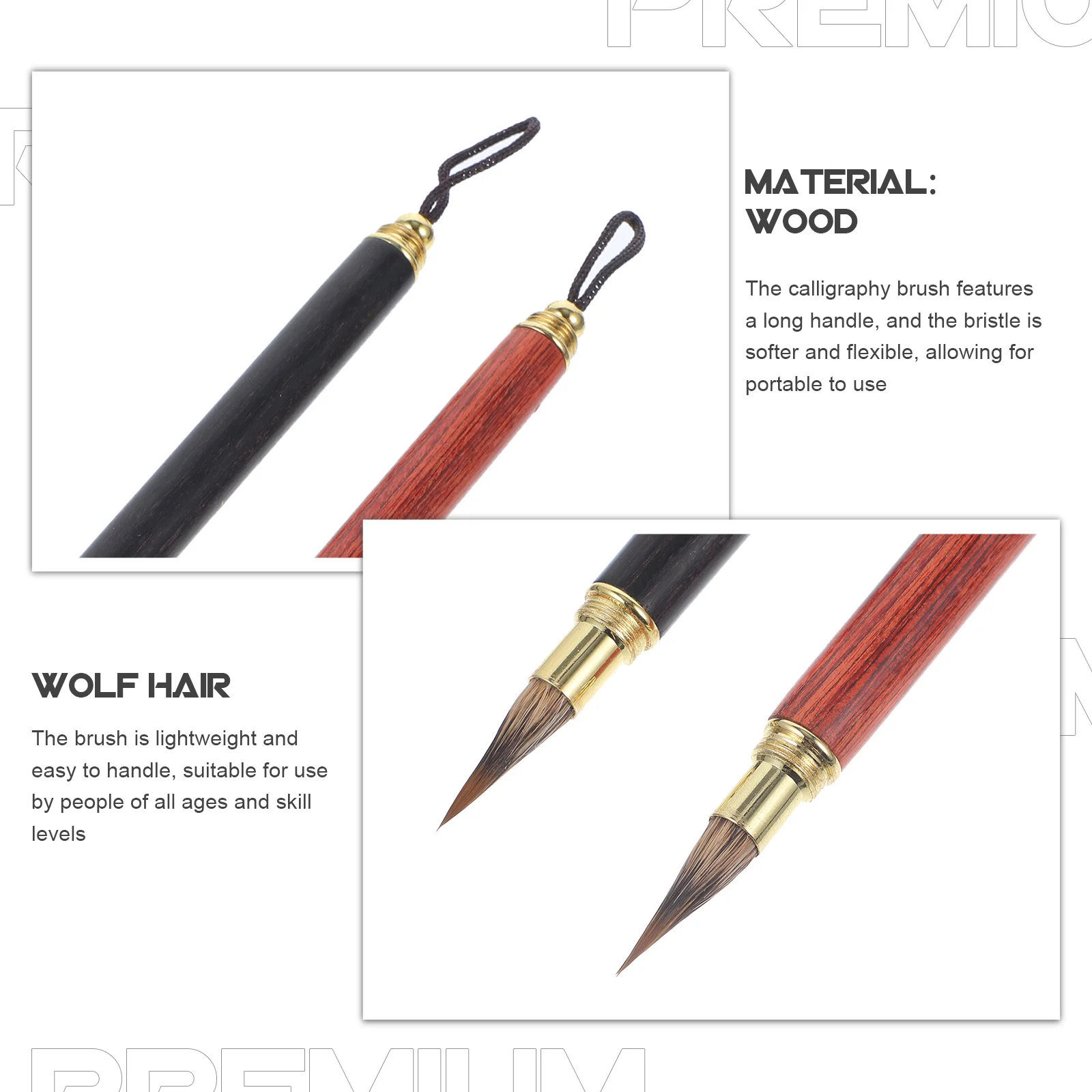 

2Pcs Chinese Calligraphy Brush Set Traditional Wolf Hair Bristle Soft Comfortable Grip for Beginners Students Kids Calligraphy