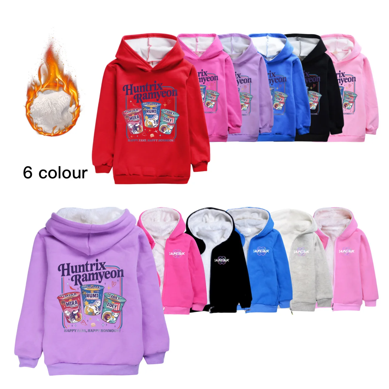 

KPop Demon Hunters Huntrix Ramyeon Clothes Winter Coats Girls Outerwear Kid Hoodies Cardigan Zipper Jacket Child Thicken Sweater