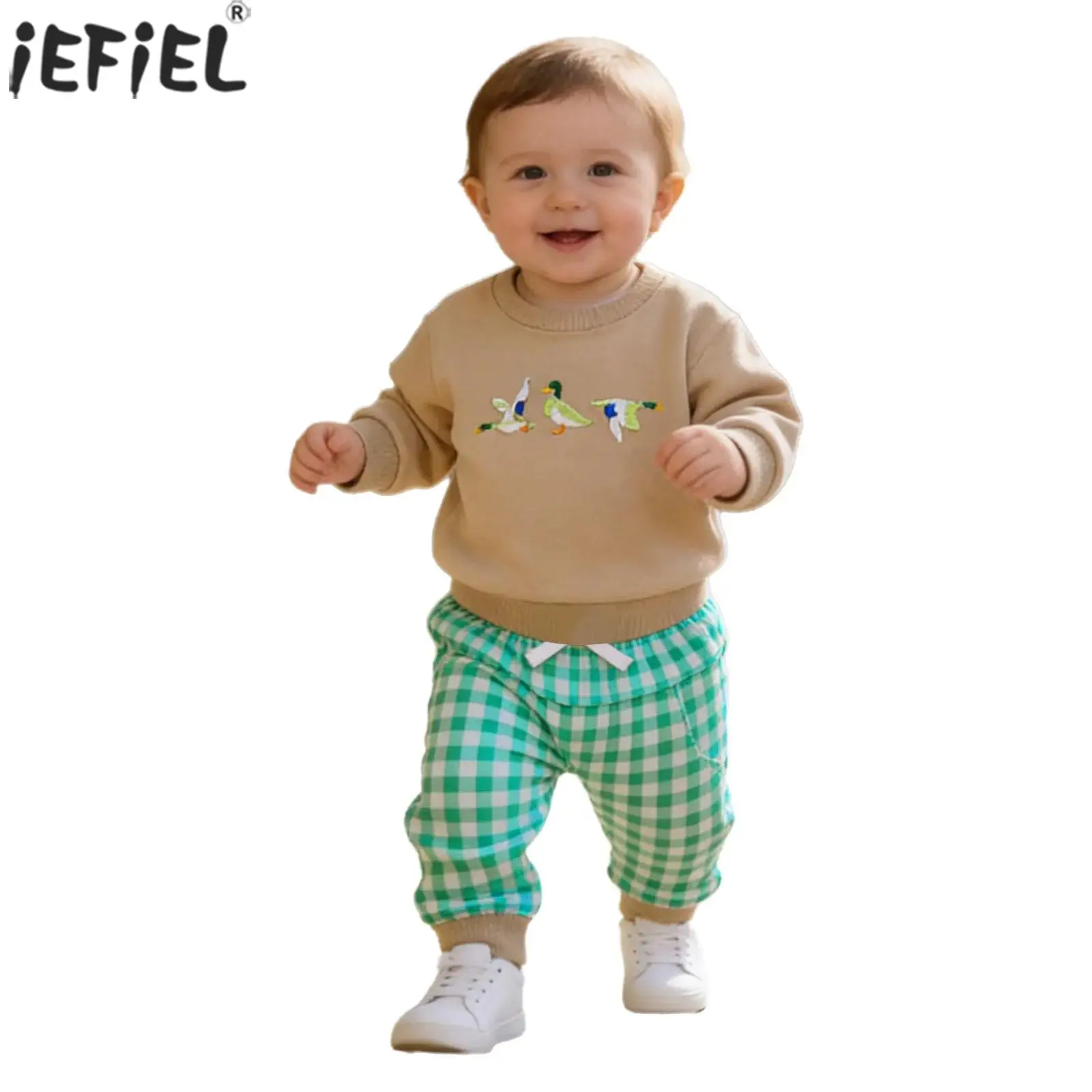 

Toddler Baby Boy Girls Clothes Long Sleeves Duck Embroidery Pullover Sweatshirt with Sweatpants Spring Autumn Outings Daily Wear