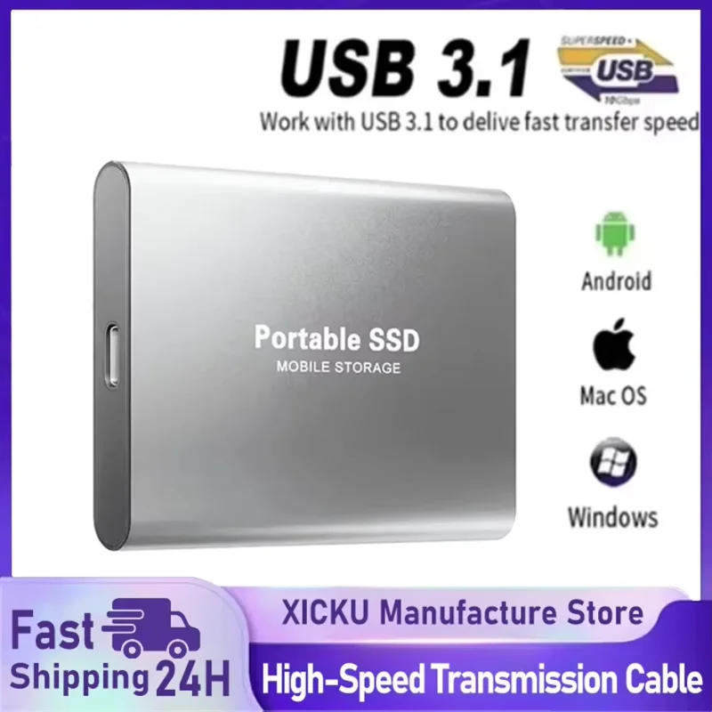 Внешний жесткий диск Портативный SSD 16 ТБ Внешний твердотельный накопитель USB 3.0 Тип C Жесткий диск Высокоскоростное хранилище для ПК Телефон 16 15