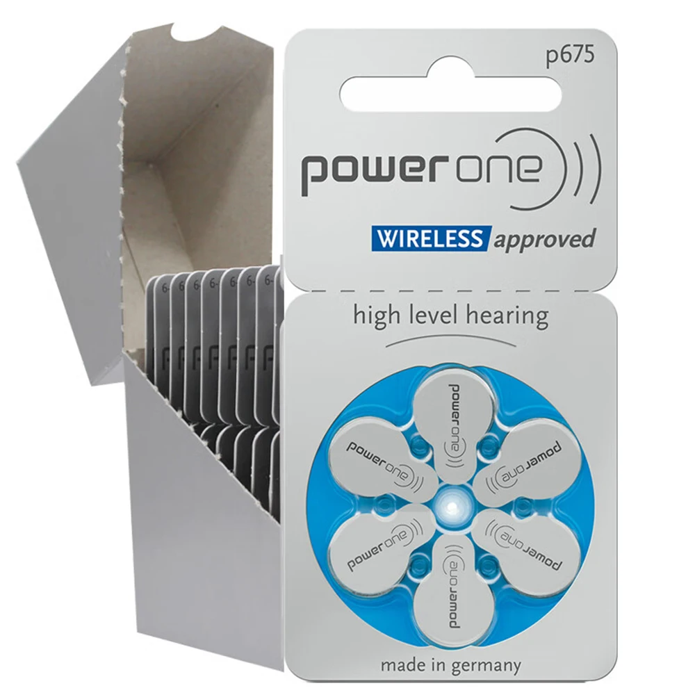 60 PCS Powerone Zinc Air Baterias para aparelhos auditivos 675 P675 A675 para aparelhos auditivos BTE atacado transporte da gota