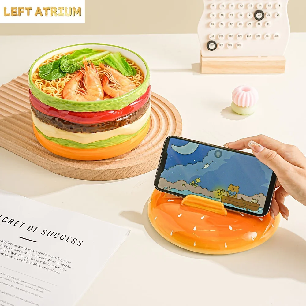 Hamburger Shape Ceramic Bowl with Lid Creative 3D Designed Porcelain Homehold Dinnerware Noodles Soup Bowls Kitchen Supplies