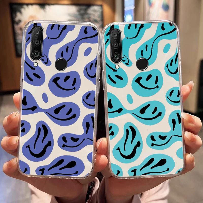 Cartoon Smiling Face Phone Case For Huawei P30 P20 Pro P20 Lite Nova 6 SE P Smart 2019 Y6S 8A Y9 Honor 9X 9C 5G Soft Clear Cover