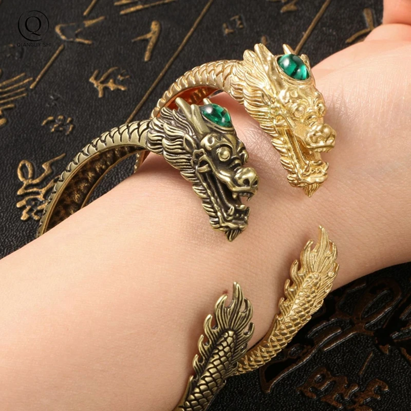 Punk Brass Dragon Bangles Bracelet for Men Jewelry Fashion Accessories Retro Solid Copper Unique Animal Cuff Bracelets for Women