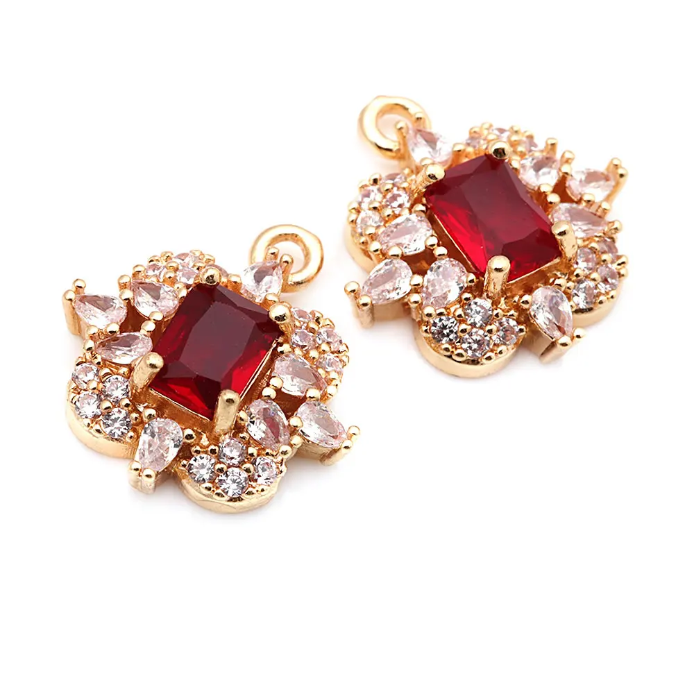 4PCS 18K Gold Color Brass and Zircon Square Charms Pendants High Quality Diy Jewelry Making Supplies Necklace Earrings for Women