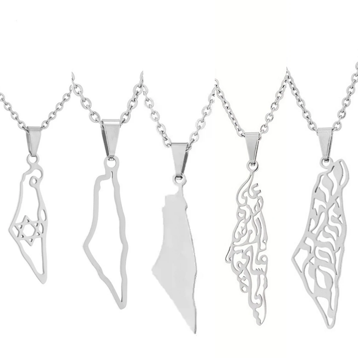 Palestine Map Necklace Arabic Islamic Stainless Steel Israel Map Israeli Pendant Necklaces Jewish Judaism Ethnic Collar Choker