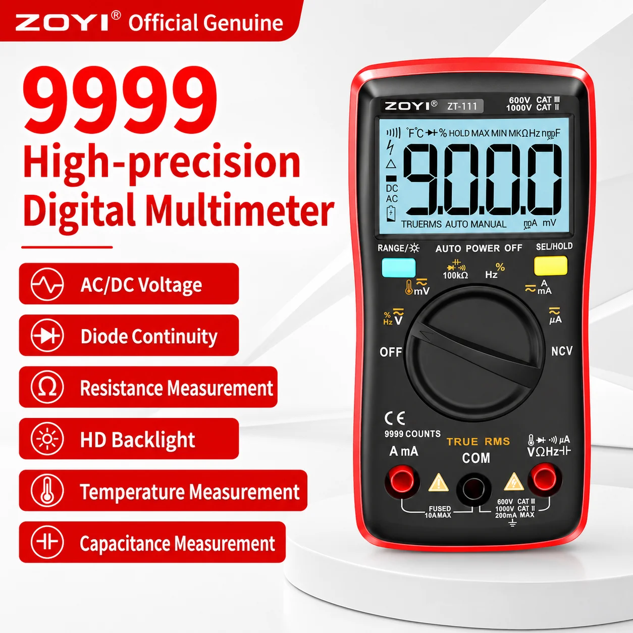 ZOYI ZT-111 Multifunction Digital Multimeter True RMS Transistor Capacitance Temp Diode for Car Electrical Circuit Diagnosis