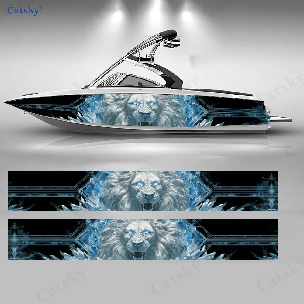 Ice Crystal White Tiger Boat Stickers, PVC Waterproof Durable Vinyl Wrap Decals for Fishing Boats, Durable and Stylish Design