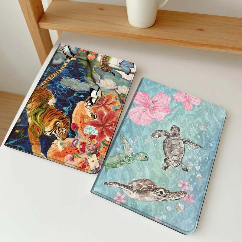 

Cartoon Tiger Butterfly Floral Tablet Case For Apple iPad Air Pro mini 1 2 3 4 5 6 7 8 9 11 M2 M3 M5 M4 5th 6th 7th 10th 11th