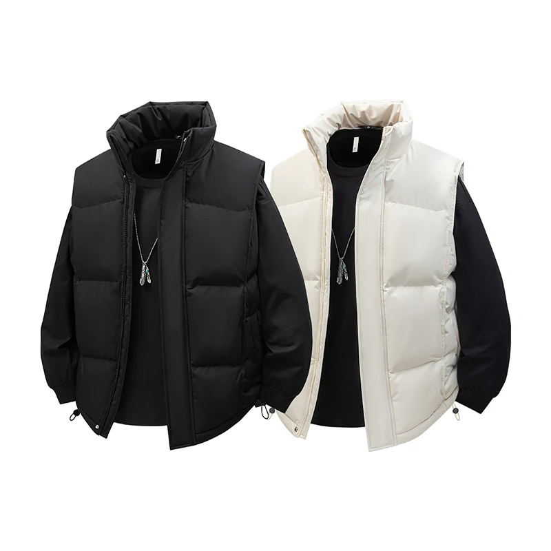

Men's Thickened down Cotton Vest Warm Autumn Winter Outerwear with Zipper Solid Color Shoulder Pad Leisure Cold Resistan