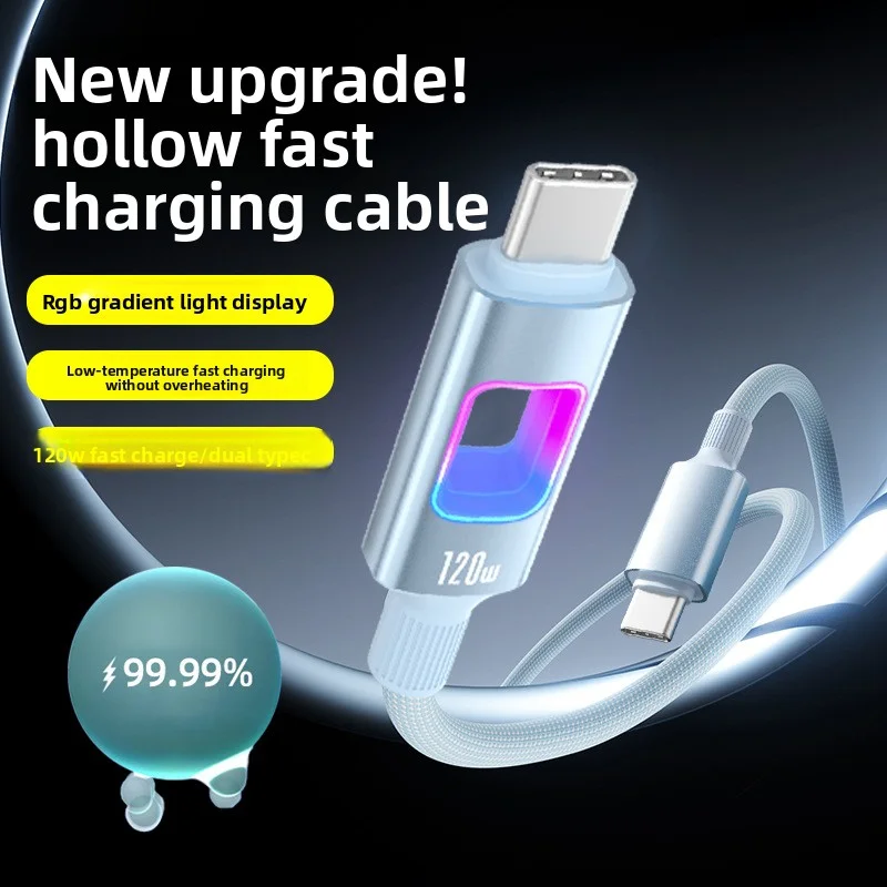 ANSEIP NOWY RGB PD120W Kabel USB-C do USB-C do szybkiego ładowania i transmisji danych, szybkie ładowanie USB-C do MacBooka, iPada, iPhone'a 16 17, Samsunga, Xiaomi