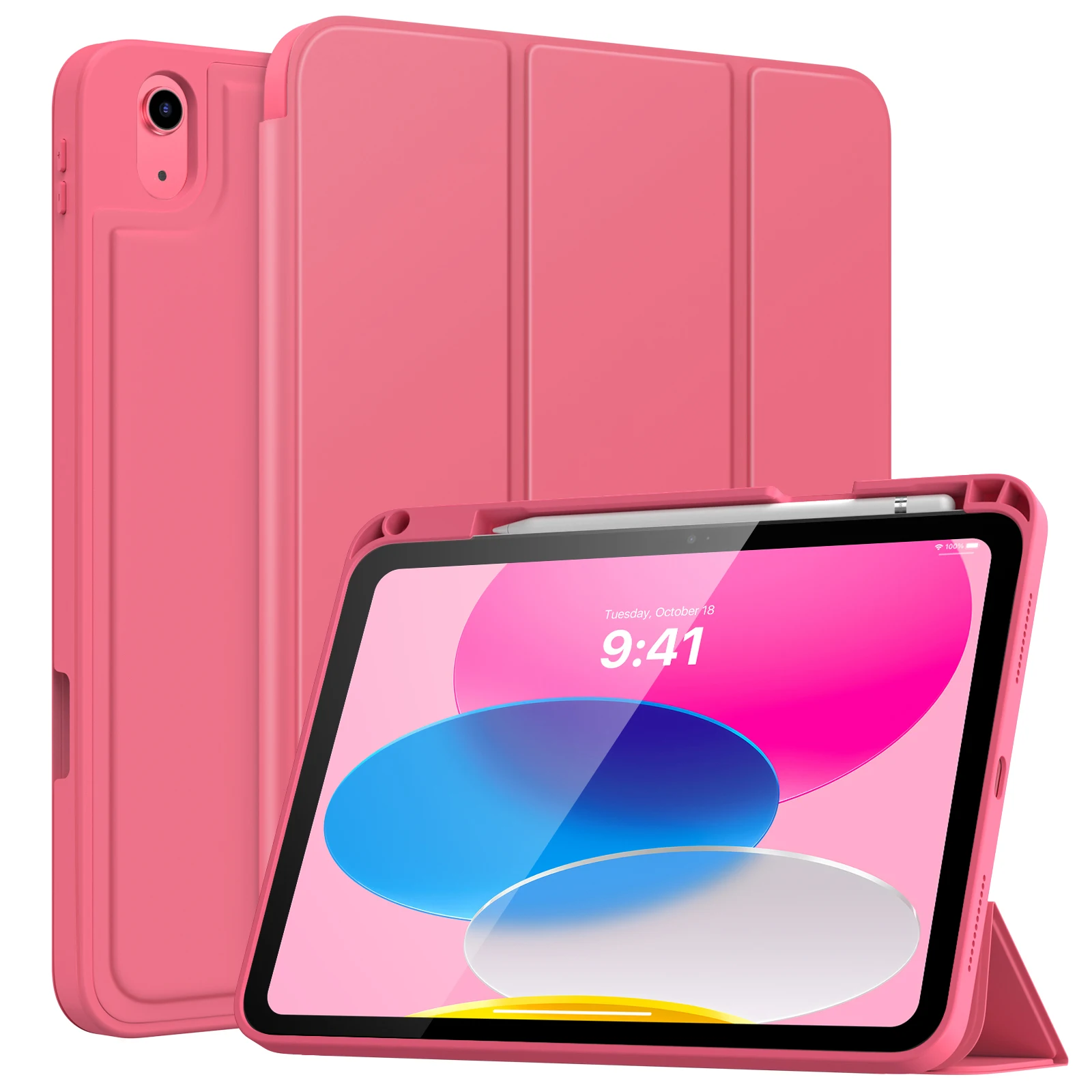 Moko Nieuwe Ipad 10e Generatie Case 2022 10.9 Inch Met Potloodhouder, Drievoudige Stand Smart Case Met Zachte Tpu-Ondersteuning Touch Id