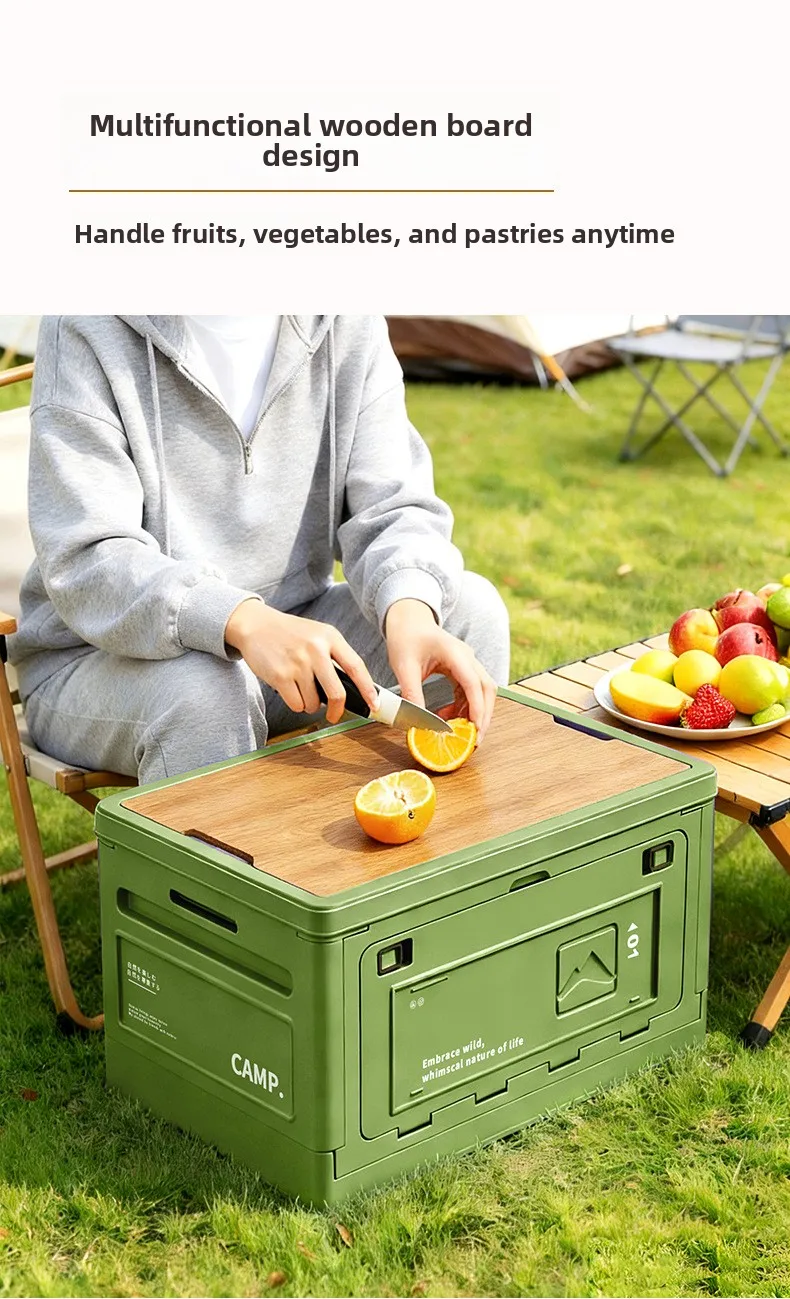 Camping Folding Storage Box Wood Lid Door Table Chair Set Car Trunk Organizer for Outdoor Halloween - view 5