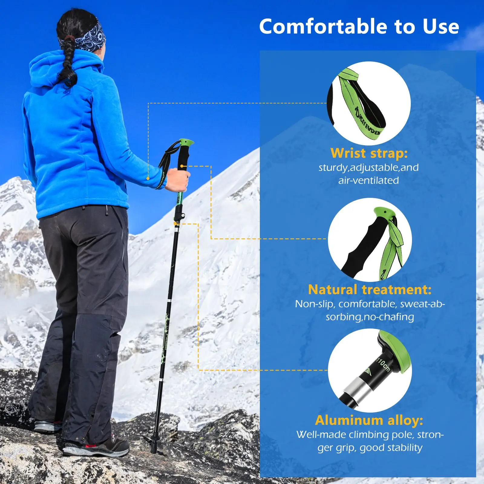 1PC 5 Section Folding Trekking Pole Hiking Camping Walking Stick Aluminium Alloy Adjustable Alpenstock