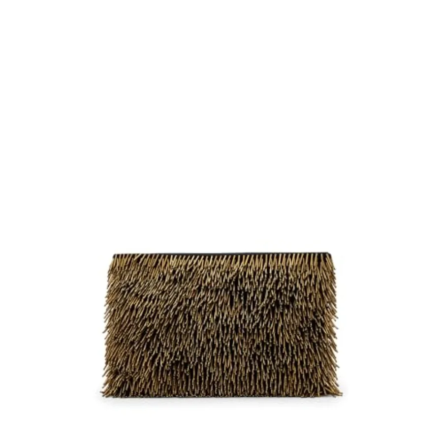 Bettina Bead Clutch for evening events, brass-toned metal beads, warm brass color, lightweight and structured design