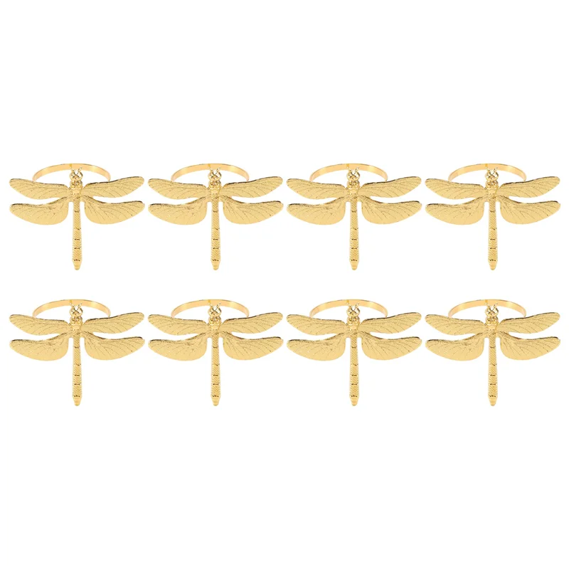 8PCS Dragonfly Napkin Ring Gold DIY Hotel Wedding Banquet Table Display Metal Napkin Buckle Christmas Decoration