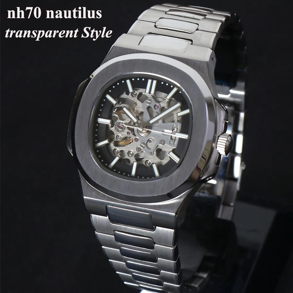 nh70 Watch For Nautilus Watch Sapphire Crystal nh70 Movement Green Luminous No logo Watch Stainless Steel Case Customable logo