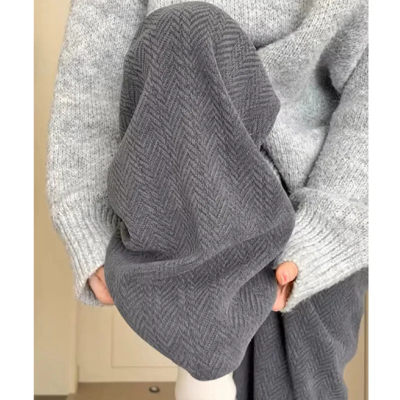 Herrbone Chenille Wide-Leg For Women, New Autumn Winter Loose Lazy Style Straight Pants With Draped High Waist And Fleece