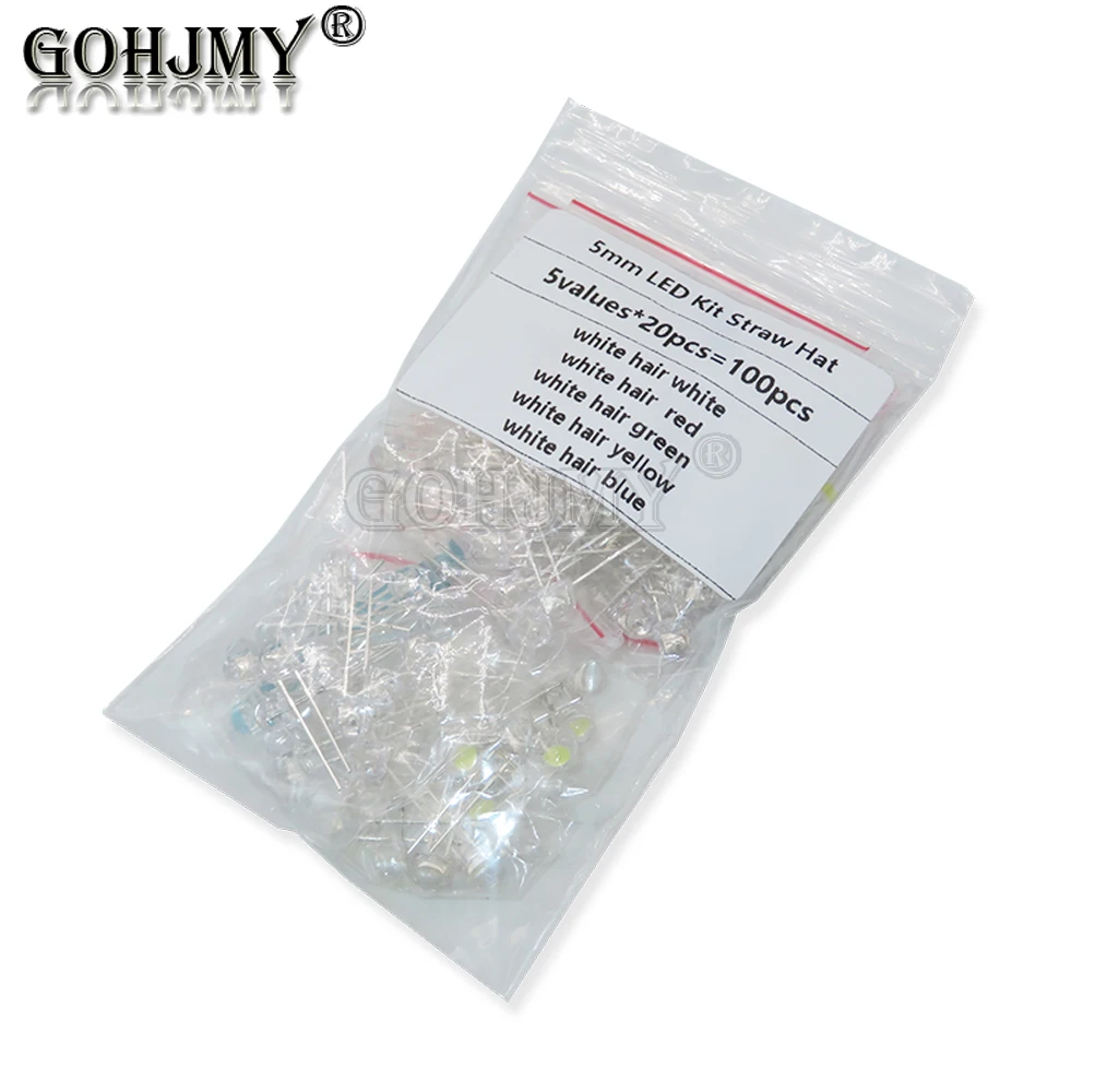 

100pcs Straw Hat 5mm LED F5 Combination Set Transparent Warm White Green Red Blue Yellow DIY LED Set Super Bright