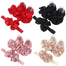 Baby Headband Socks Set Lace Bows Newborn Girl Socks With Rubber Soles Anti Slip Infant Toddler Short Floor Socks Baby Stuff