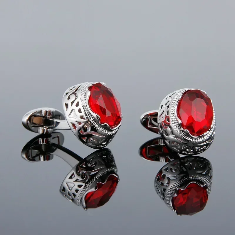 Red Semi-precious Stone Cufflinks Men\'s French Shirt Accessories Wedding Business Banquet Jewelry Gifts High-end Male Cuff Links