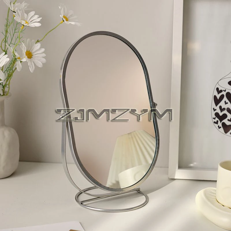 1Pc 360° Rotating Makeup Mirror Metal Standing Mirror  Desk Standing Hairdressing Mirror For Bedroom Bathroom Decor