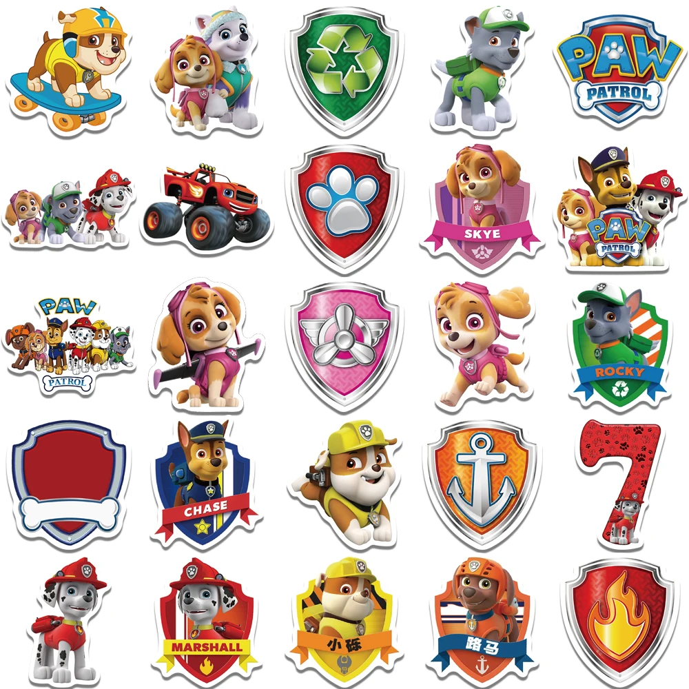 Cute Dog Paw Patrol Anime Adesivos para crianças, carro, bicicleta, viagem, bagagem, telefone, laptop, desenhos animados Cool Graffiti Sticker, DIY, 10 pcs, 30 pcs, 50pcs