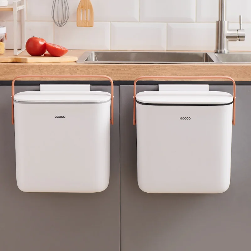 ECOCO Kitchen Trash Can Wall Mounted Trash Bin With Lid Waterproof Narrow Seam Hanging Rubbish Bin Bathroom Waste Garbage Bin