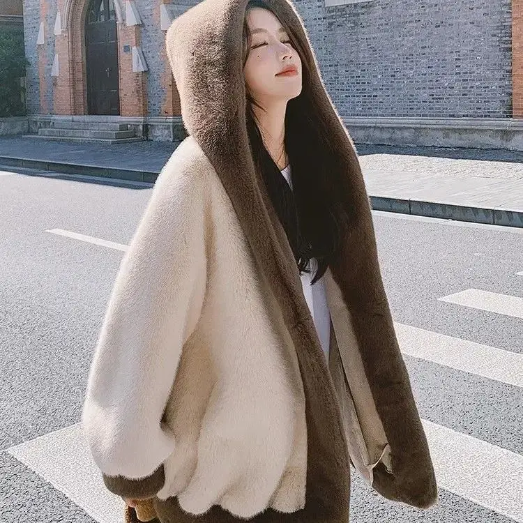 Korea Faul Stil Nachahmung Nerz Pelzmantel Frauen Winter Neue Verdickte Kalt-Proof Jacke Woolen Baumwolle Mantel