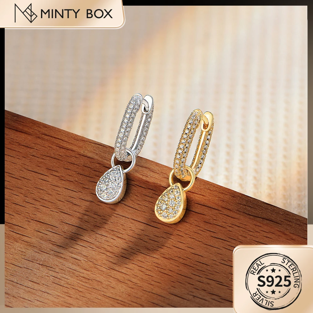 

MINTYBOX 925 Sterling Silver Moissanite Earrings Waterdrop Pendant Hoop Drop Earring Men Jewelry Circle Ear Rings Birthday Party