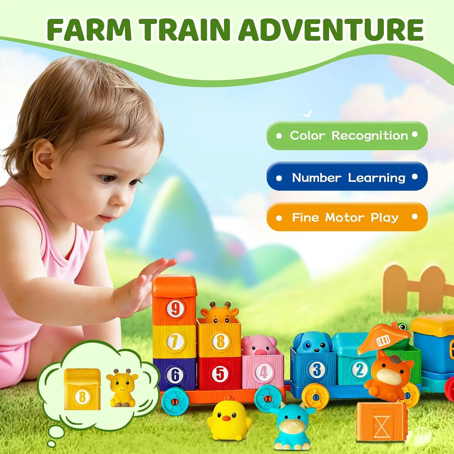 Montessori Learning Toy Train Farm Animal Finger Puppets Educational Toy Counting Sorting & Matching Game For Kids Birthday Gift