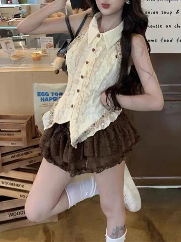 

Японский ретро сладкий сексуальный летний наряд для девочек, свежая нишевая блузка, мини-тортик, юбка, костюм, новый модный костюм Pure Desire, тонкий горячий цыпленок, комплекты