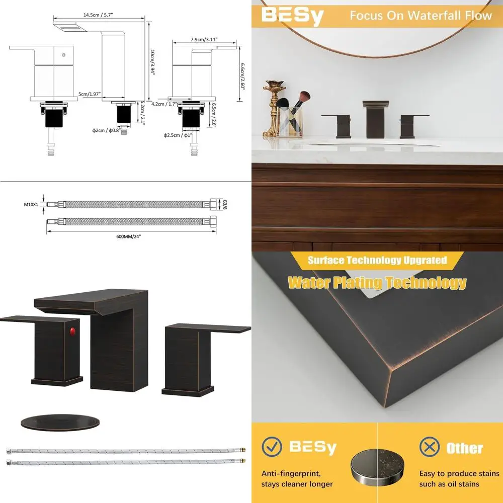 

Смеситель для раковины с 3 отверстиями, цвет: бронза с эффектом потертости, с выдвижным сливным клапаном, для ванной комнаты