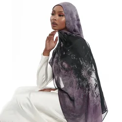 Women's Tie-Dye Style Printed Hijab Ethnic Watercolor Ombre Printed Cotton Polyester Shawl Scarf Muslim Fashion Accessory