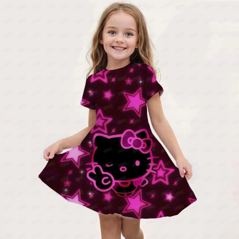 Summer New Children\'s Clothing Hello Kitty Printed Sleeveless Dress For 3-14 Year Old Girls Casual Breathable Princess Dress2024