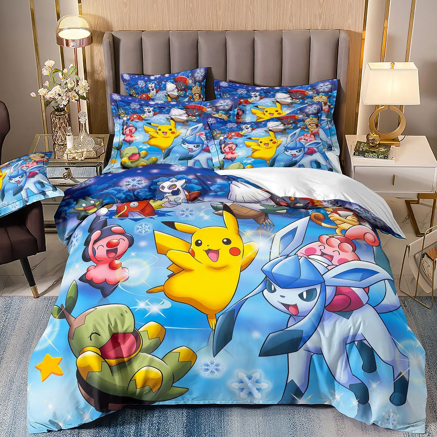 Cartoon Anime Pokemons Bedding Set Kawaii Pikachu Duvet Cover Set Quilt Cover Pillowcase Kids Bed Set Twin Queen King Size