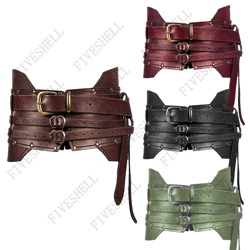 Accesorios de Cosplay medievales Steampunk para mujeres y hombres, cinturón ancho de PU Vintage, armadura de caballero, disfraz de pirata vikingo Medieval para adultos