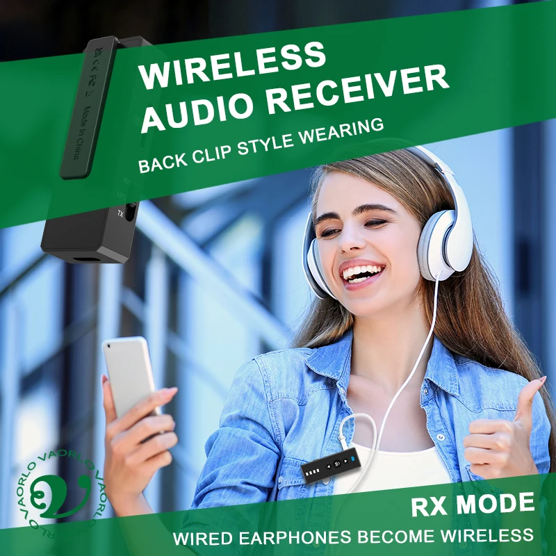 بلوتوث 5.4 جهاز ريسيفر استقبال وإرسال الصوت 3.5 مللي متر AUX دعم TF بطاقة اللعب MIC طوق كليب محول لاسلكي لسيارة طائرة التلفزيون الكمبيوتر