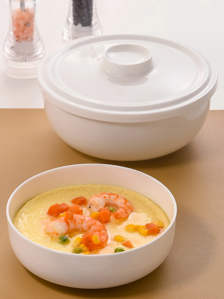 

Longmei Cerc Steng Tray with Lid Bone China White Deep Tray Sted Vegetable Plate Home Use round ape Food Container